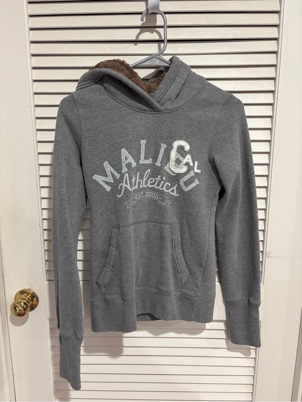 Hollister Gray Malibu Athletics Hoodie with Faux-Fur Lining